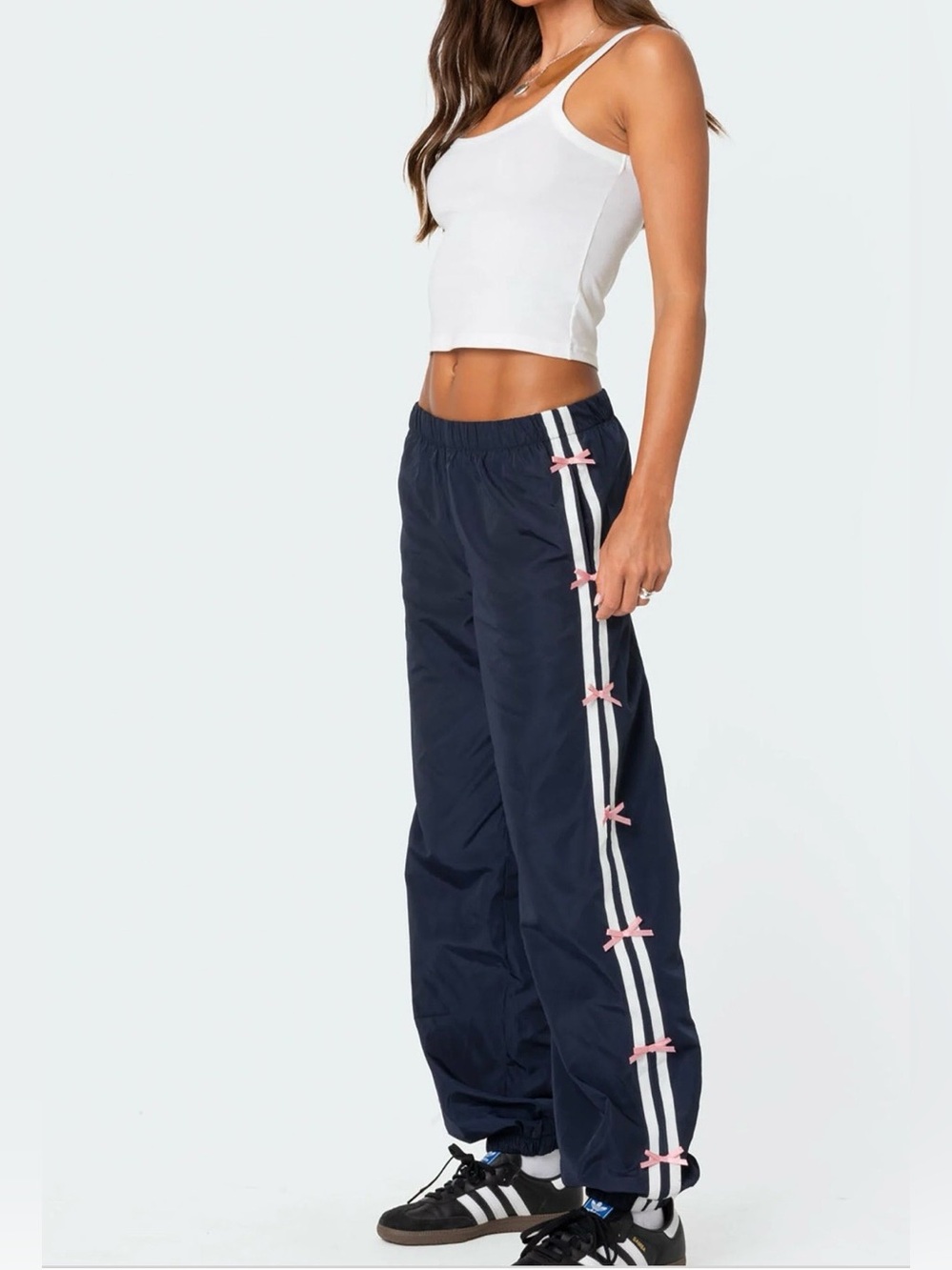 Edikted Bow Stripe Nylon Track Pants preppy back to school Y2K size small